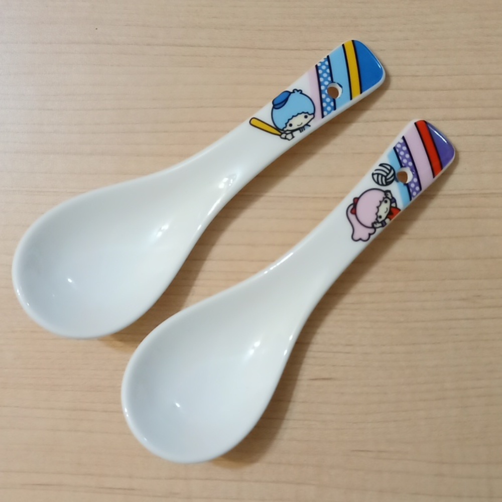🆕 Set 2 Little Twin Stars Ceramic Soup Spoons Noodle Rice